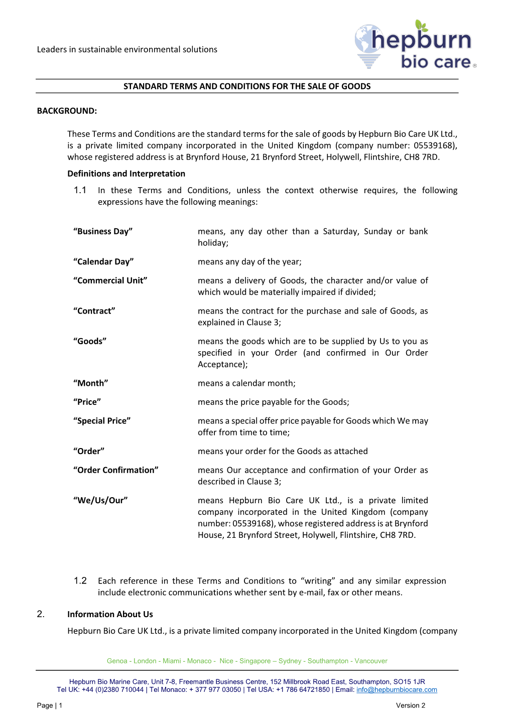 Leaders in Sustainable Environmental Solutions STANDARD TERMS AND