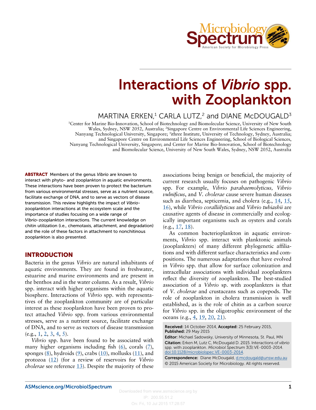 Interactions of Vibrio Spp. with Zooplankton
