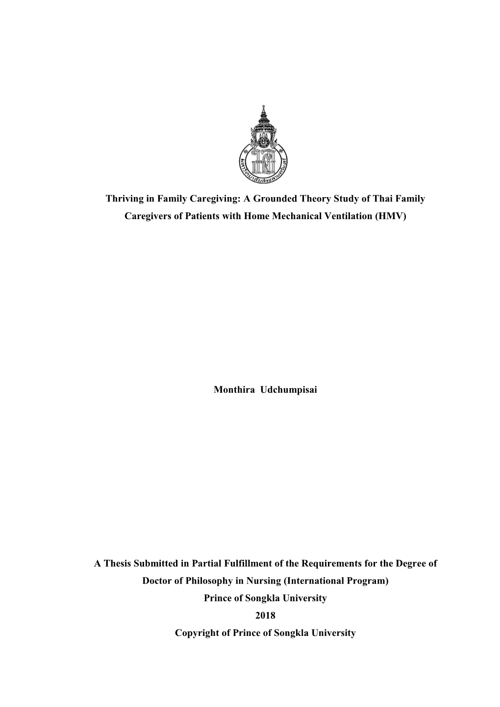 A Grounded Theory Study of Thai Family Caregivers of Patients with Home Mechanical Ventilation (HMV)