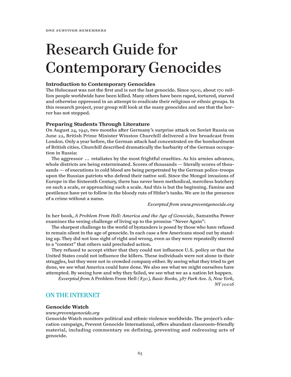 Research Guide for Contemporary Genocides