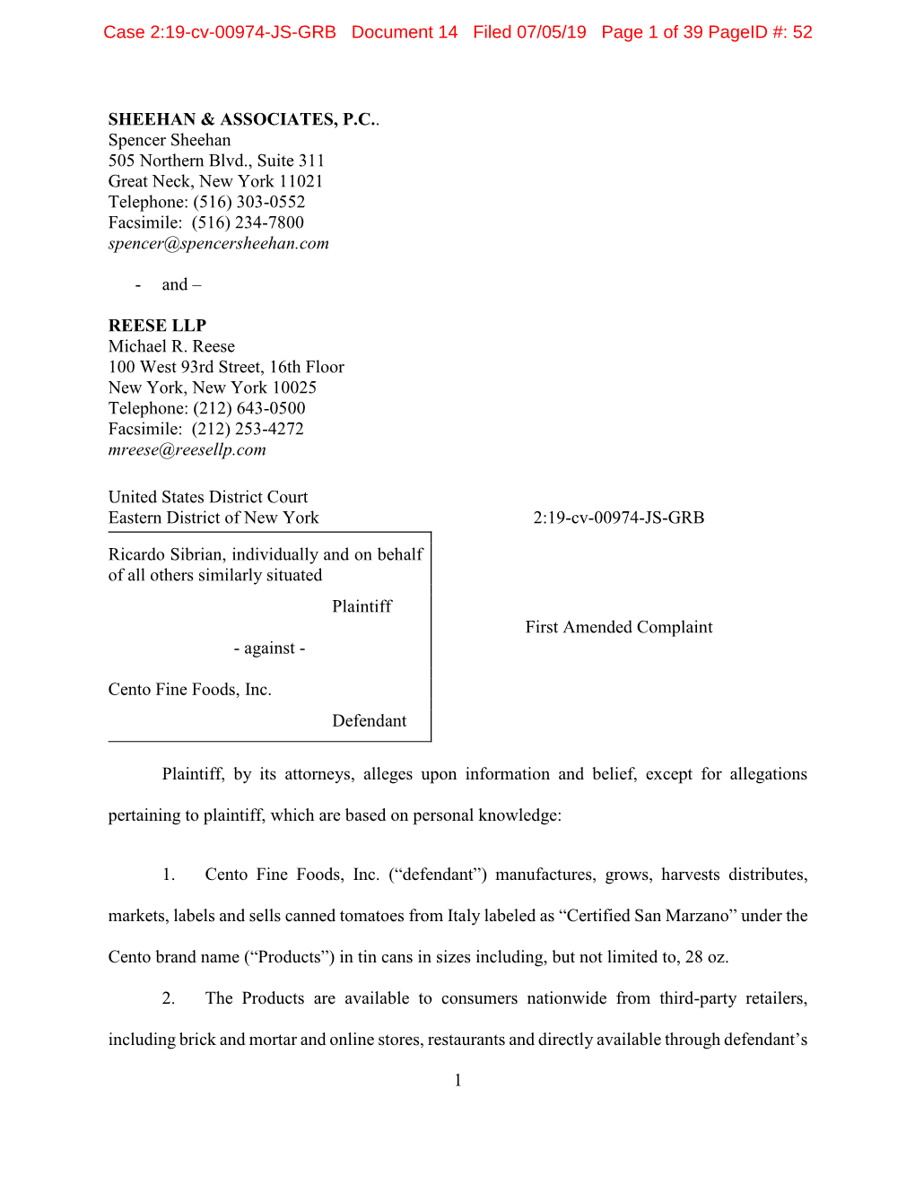 Amended Complaint - Against
