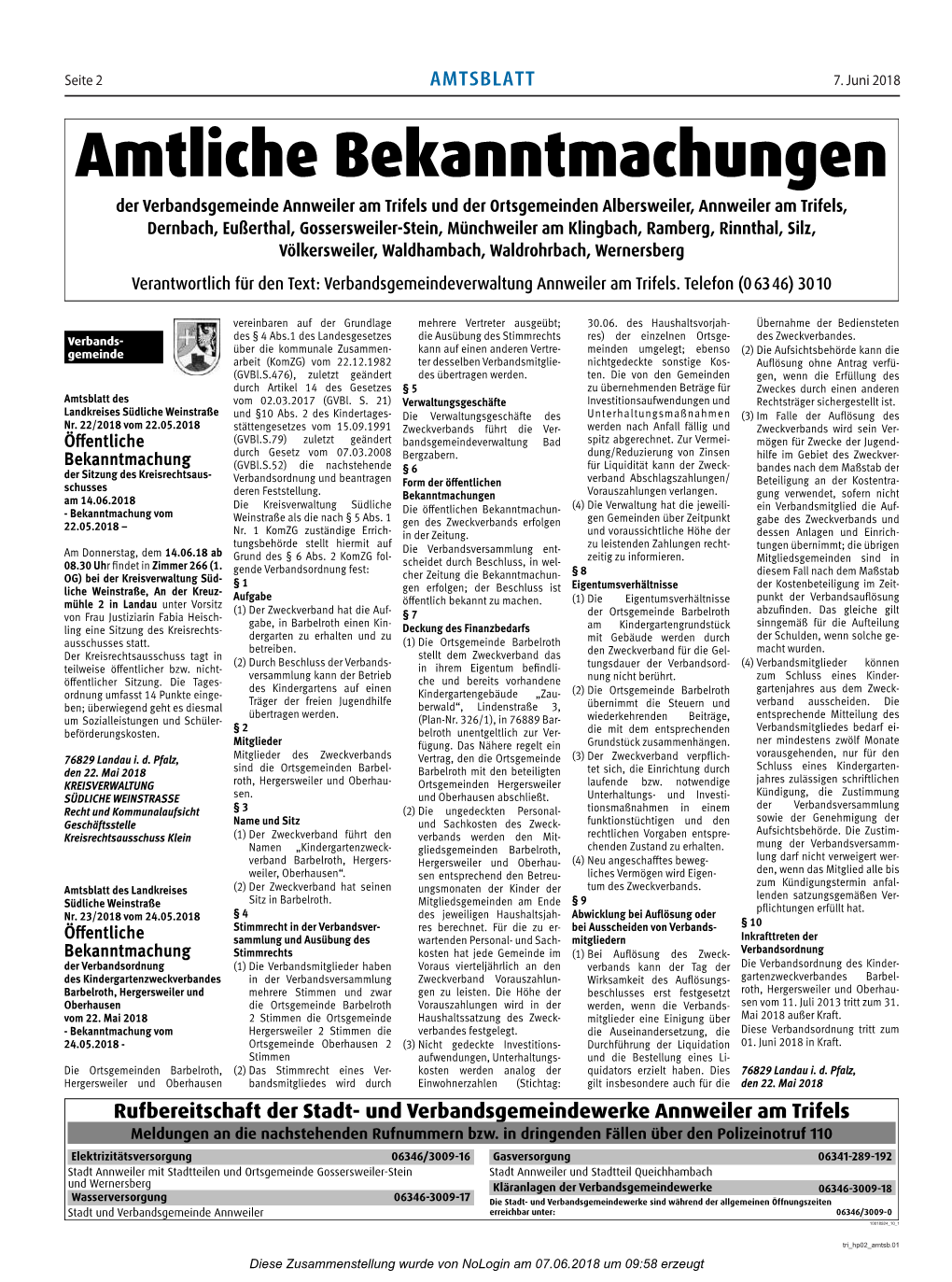 Amtliche Bekanntmachungen