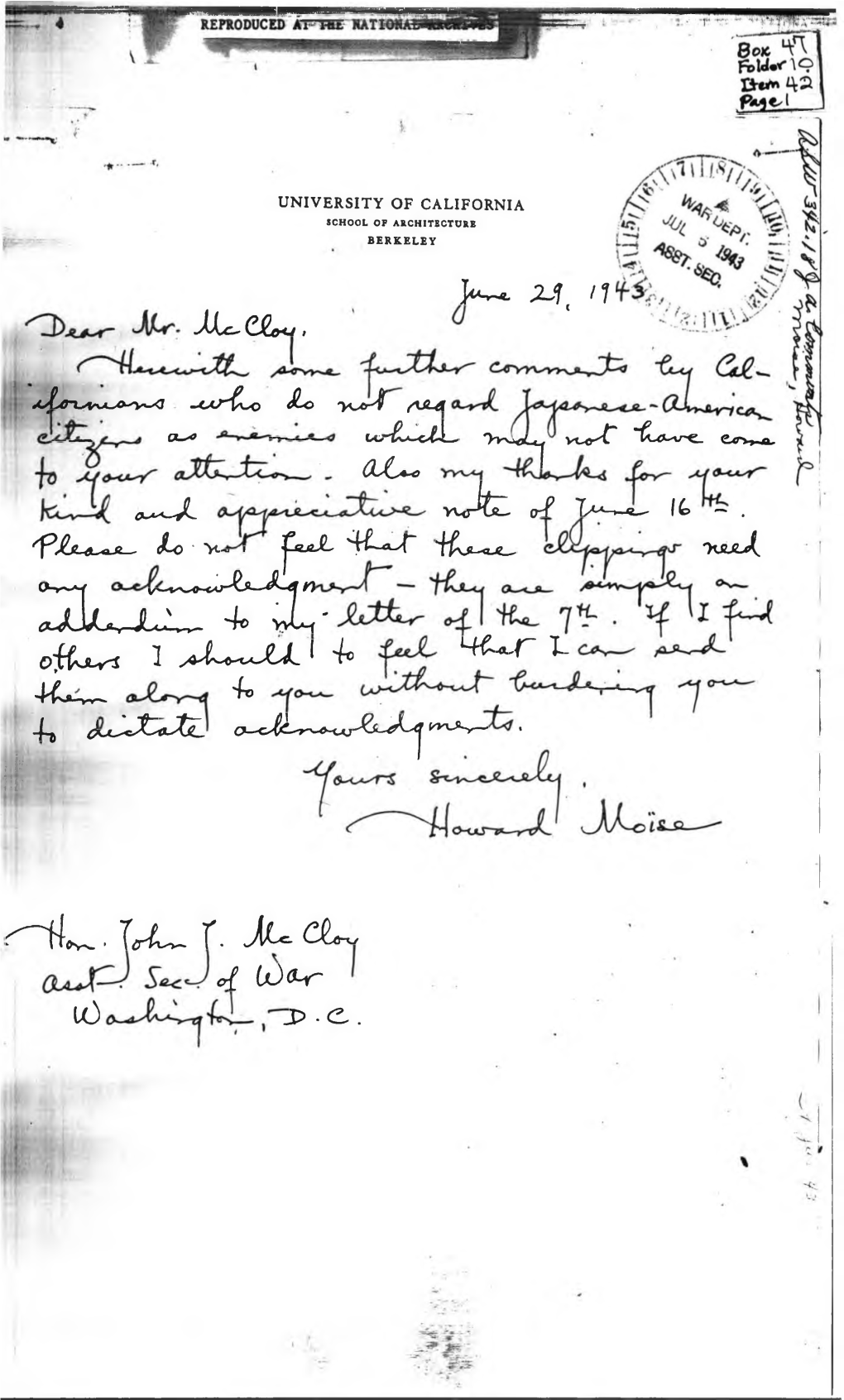 Item42-1943-06-29-Letter with Attachment to Mccloy-Moise