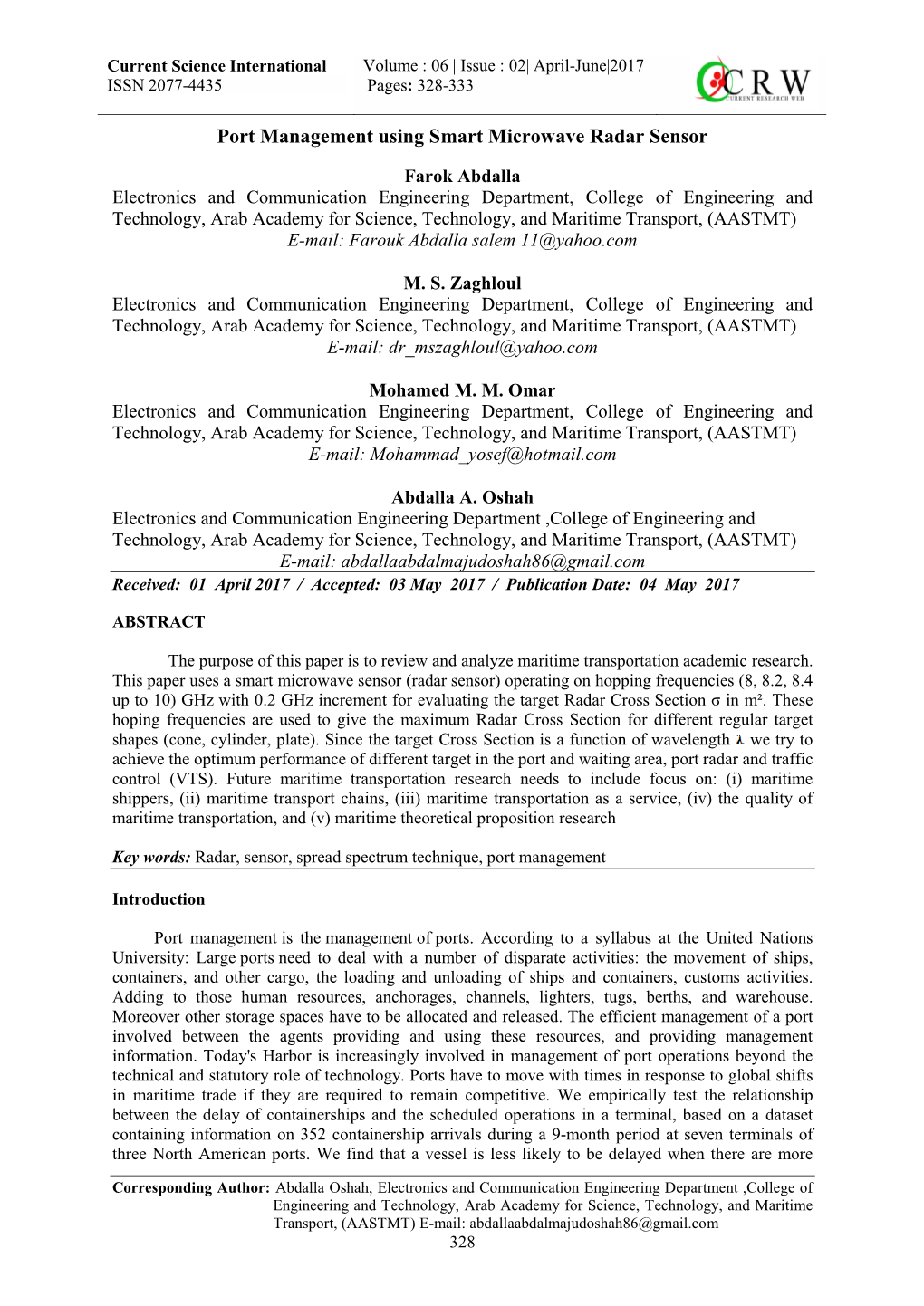 Port Management Using Smart Microwave Radar Sensor