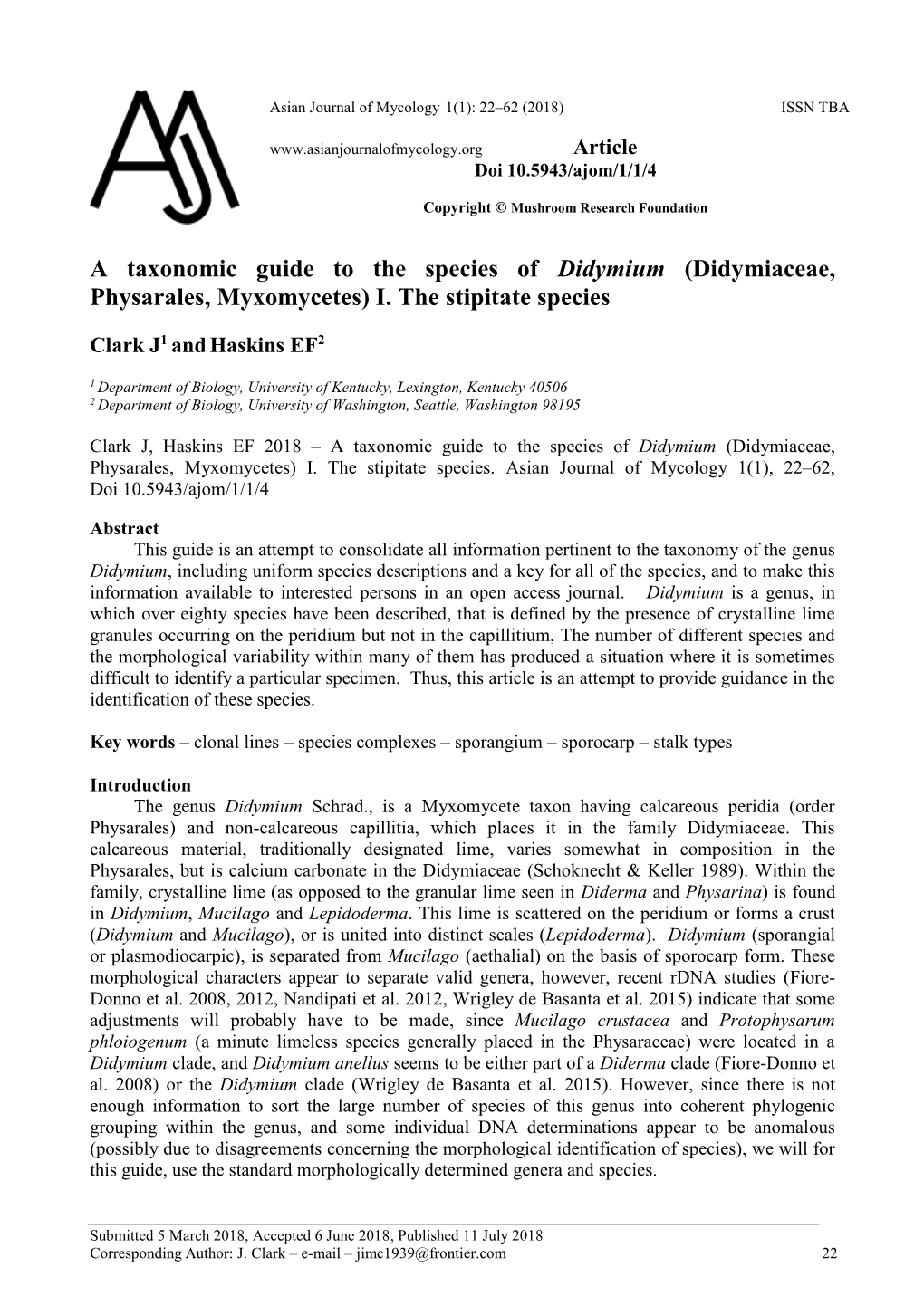 Didymiaceae, Physarales, Myxomycetes) I