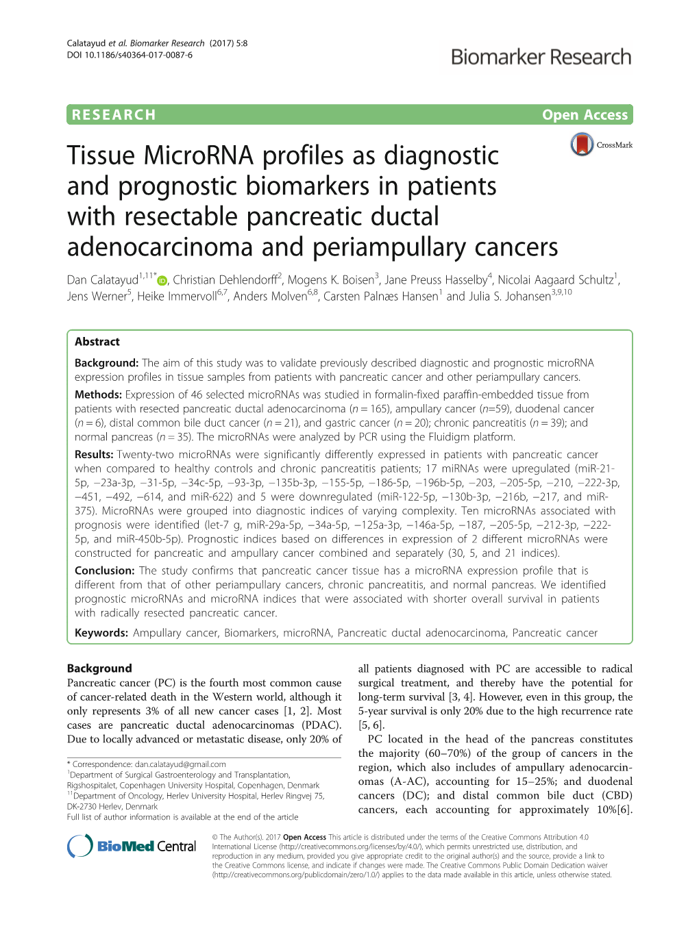 Tissue Microrna Profiles As Diagnostic and Prognostic