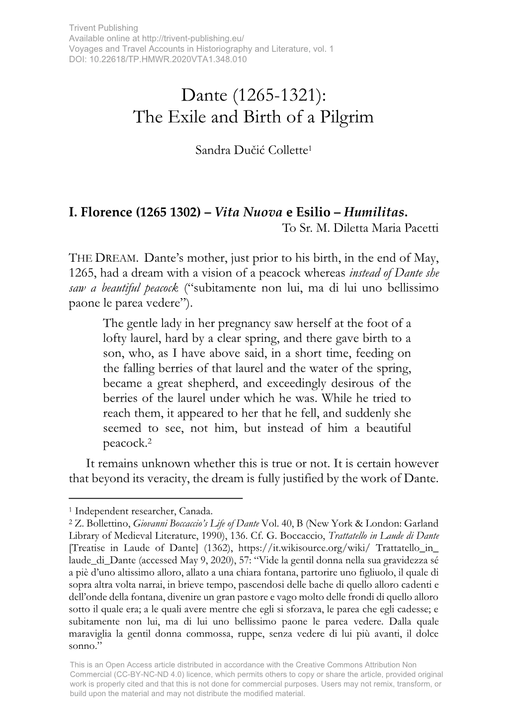Dante (1265-1321): the Exile and Birth of a Pilgrim