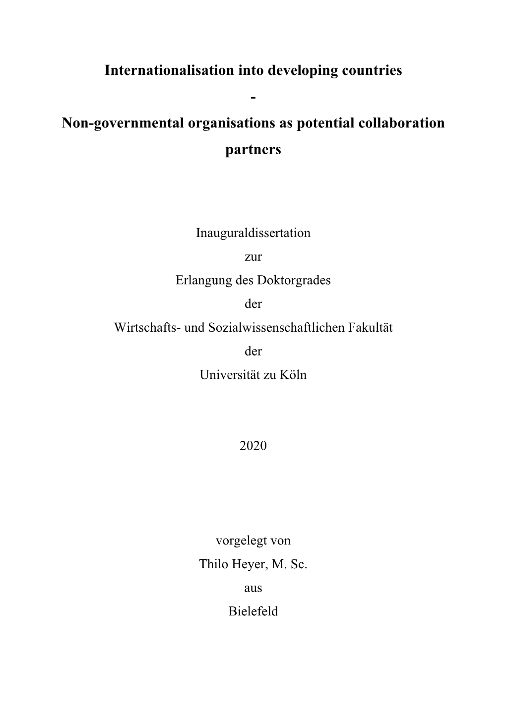 Internationalisation Into Developing Countries - Non-Governmental Organisations As Potential Collaboration Partners