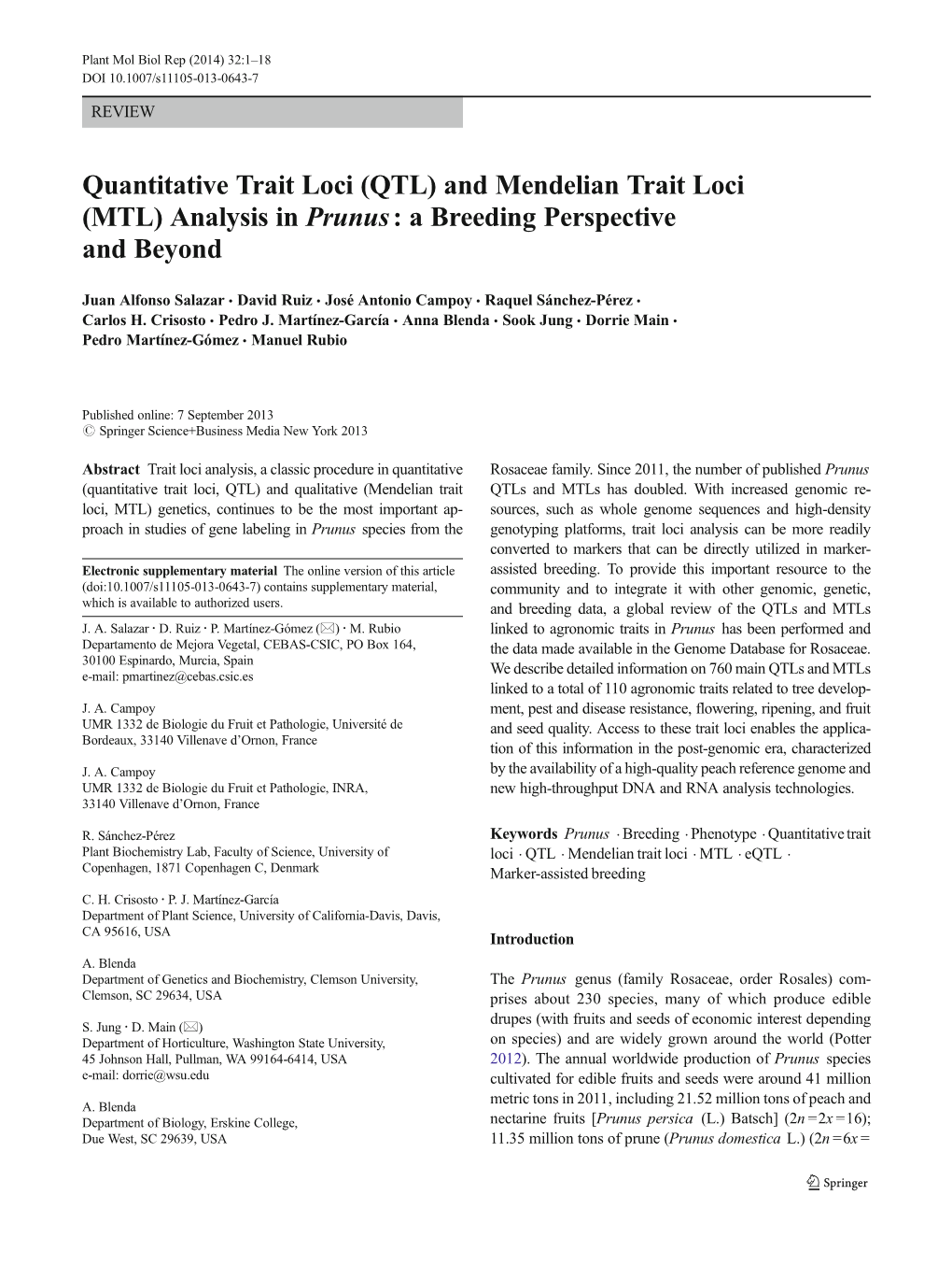 QTL) and Mendelian Trait Loci (MTL) Analysis in Prunus: a Breeding Perspective and Beyond