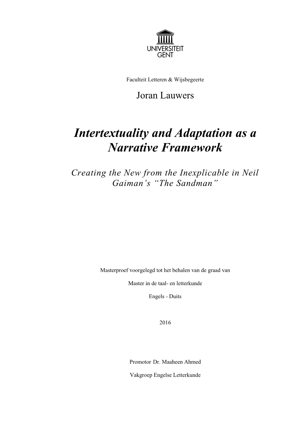 Intertextuality and Adaptation As a Narrative Framework