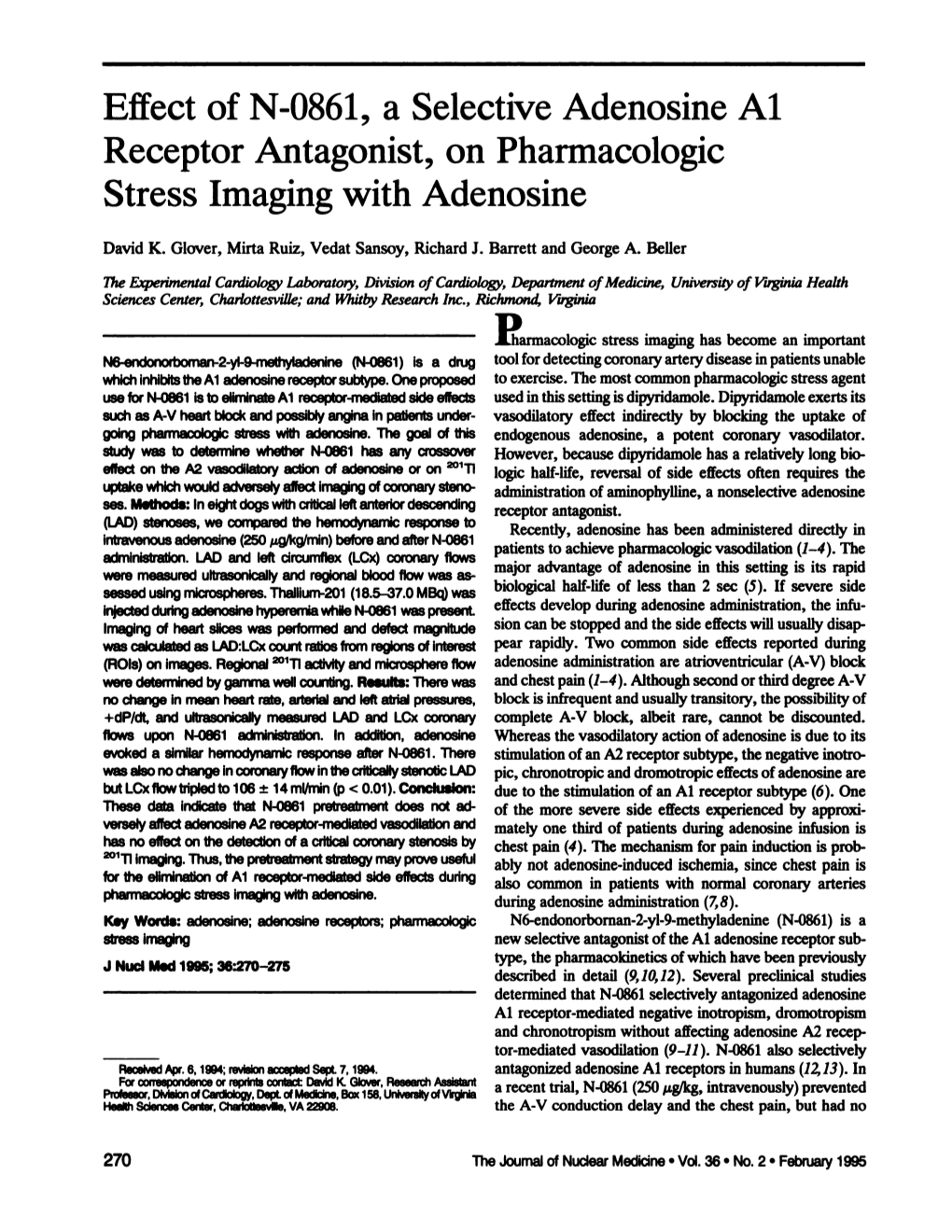 Effect of N-0861, a Selective Adenosine Al Receptor Antagonist, on Pharmacologie Stress Imaging with Adenosine