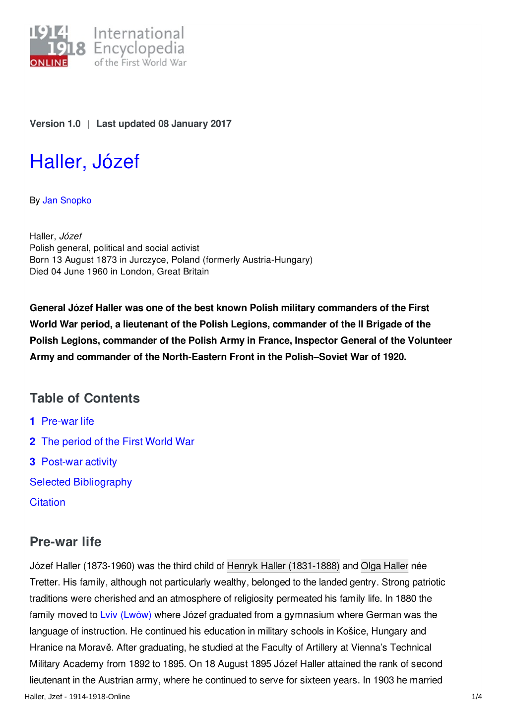 Haller, Józef | International Encyclopedia of the First World War