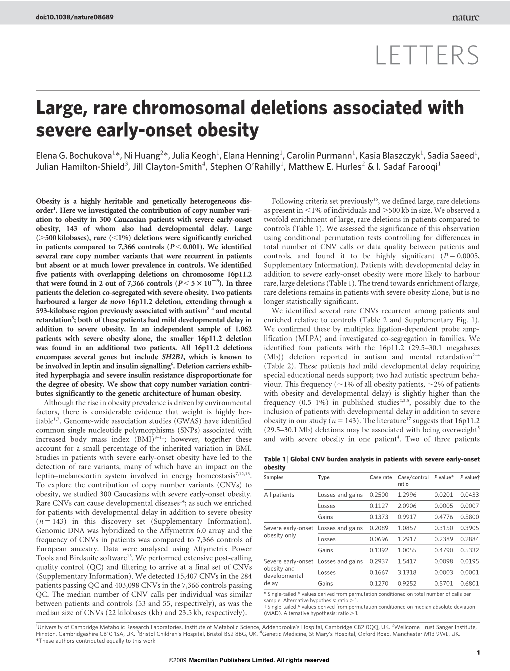 Large, Rare Chromosomal Deletions Associated with Severe Early-Onset Obesity