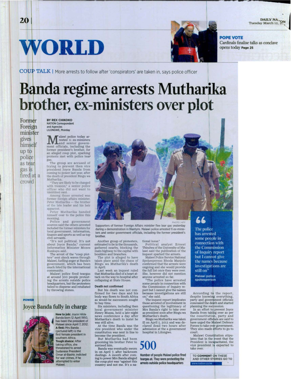 Da Reglllle Arrests Mutharika Ther, Ex-Ministers Ovet Plot