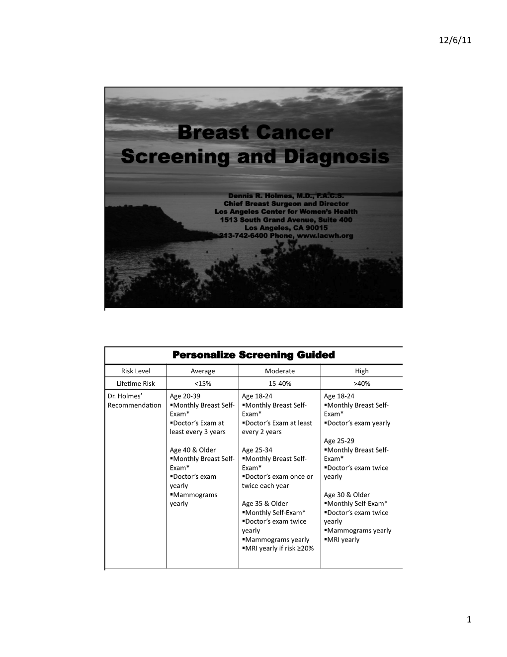 Breast Cancer Screening, Detection, and Needle Biopsy