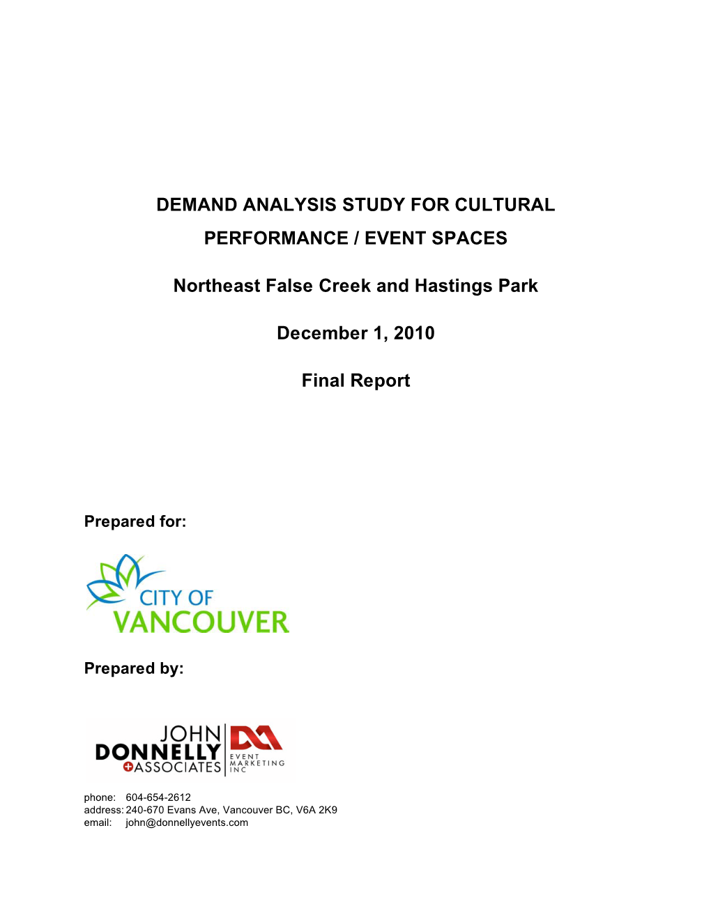 Demand Analysis Study for Cultural Performance/Events Spaces