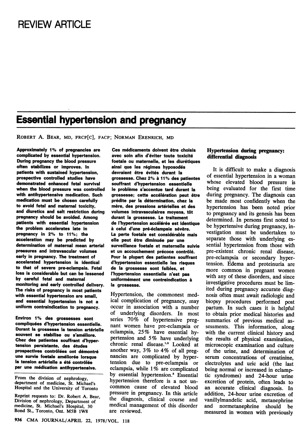 Essential Hypertension and Pregnancy