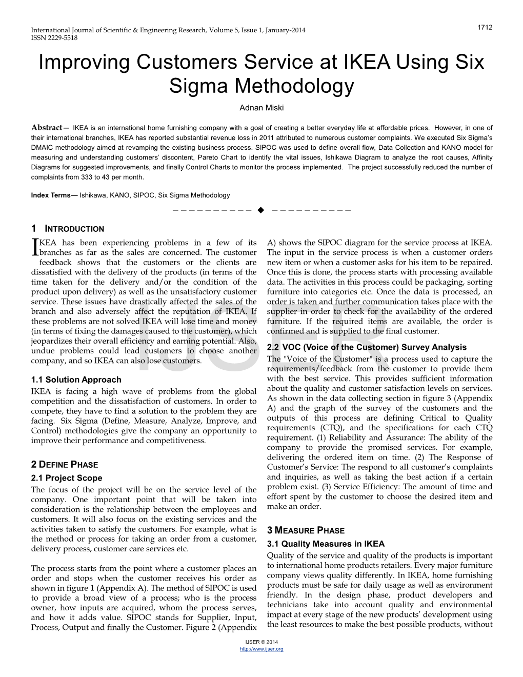 Improving Customers Service at IKEA Using Six Sigma Methodology Adnan Miski