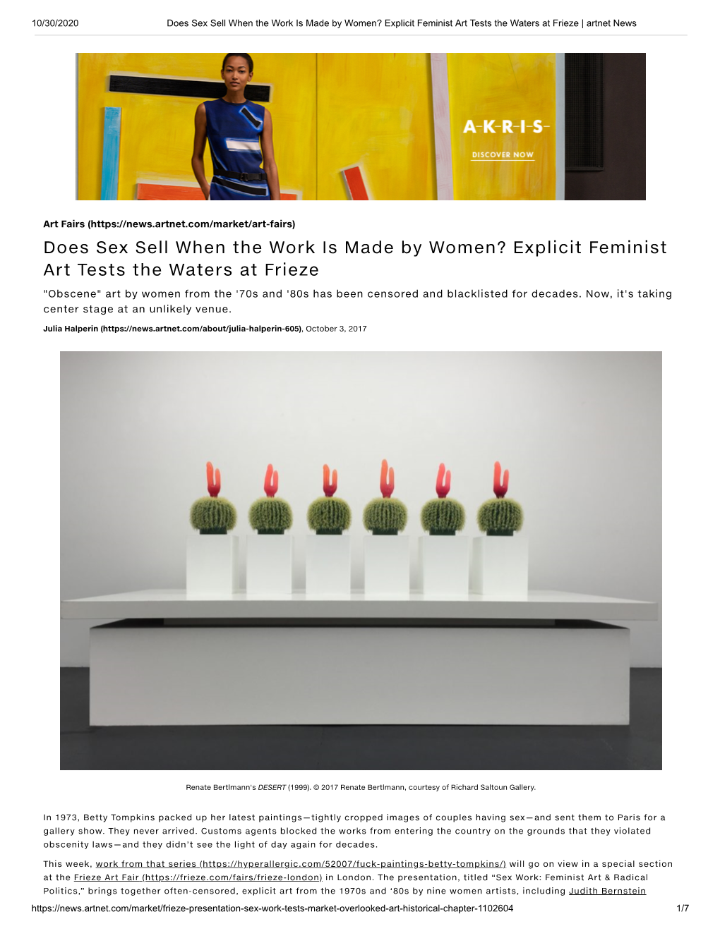 Explicit Feminist Art Tests the Waters at Frieze | Artnet News