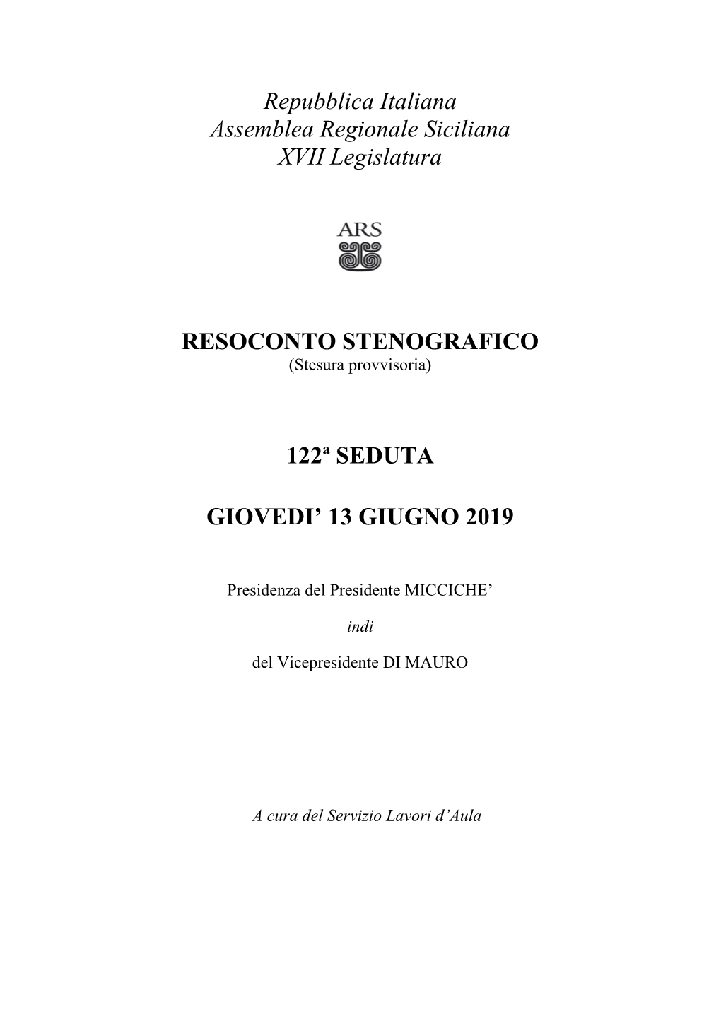 Repubblica Italiana Assemblea Regionale Siciliana XVII Legislatura