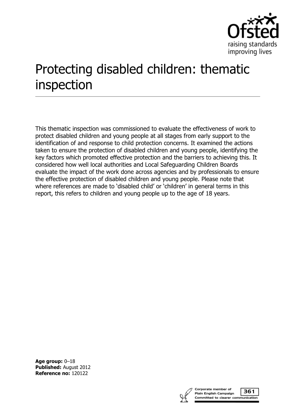 Protecting Disabled Children: Thematic Inspection