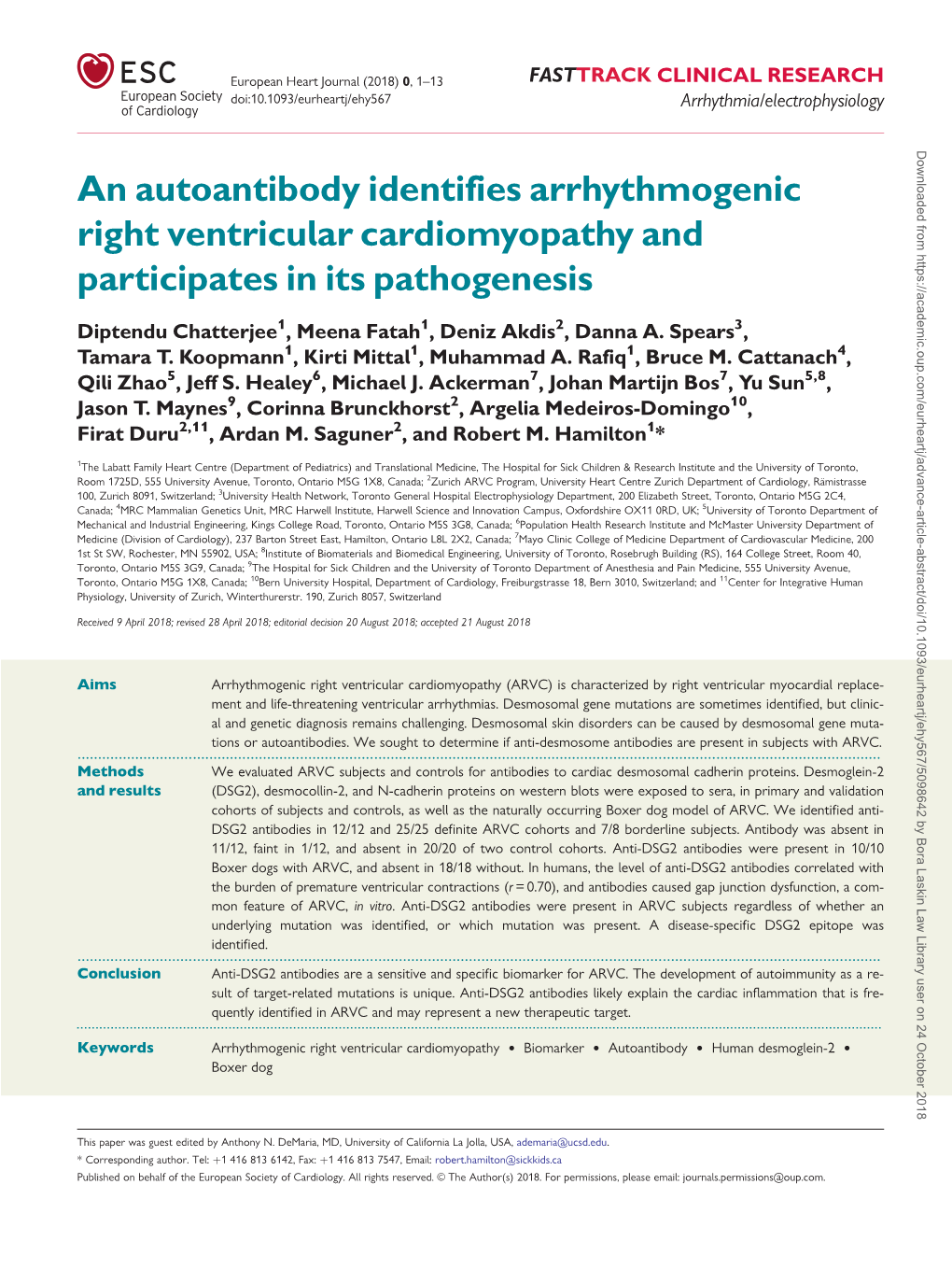 An Autoantibody Identifies Arrhythmogenic Right Ventricular Cardiomyopathy and Participates in Its Pathogenesis