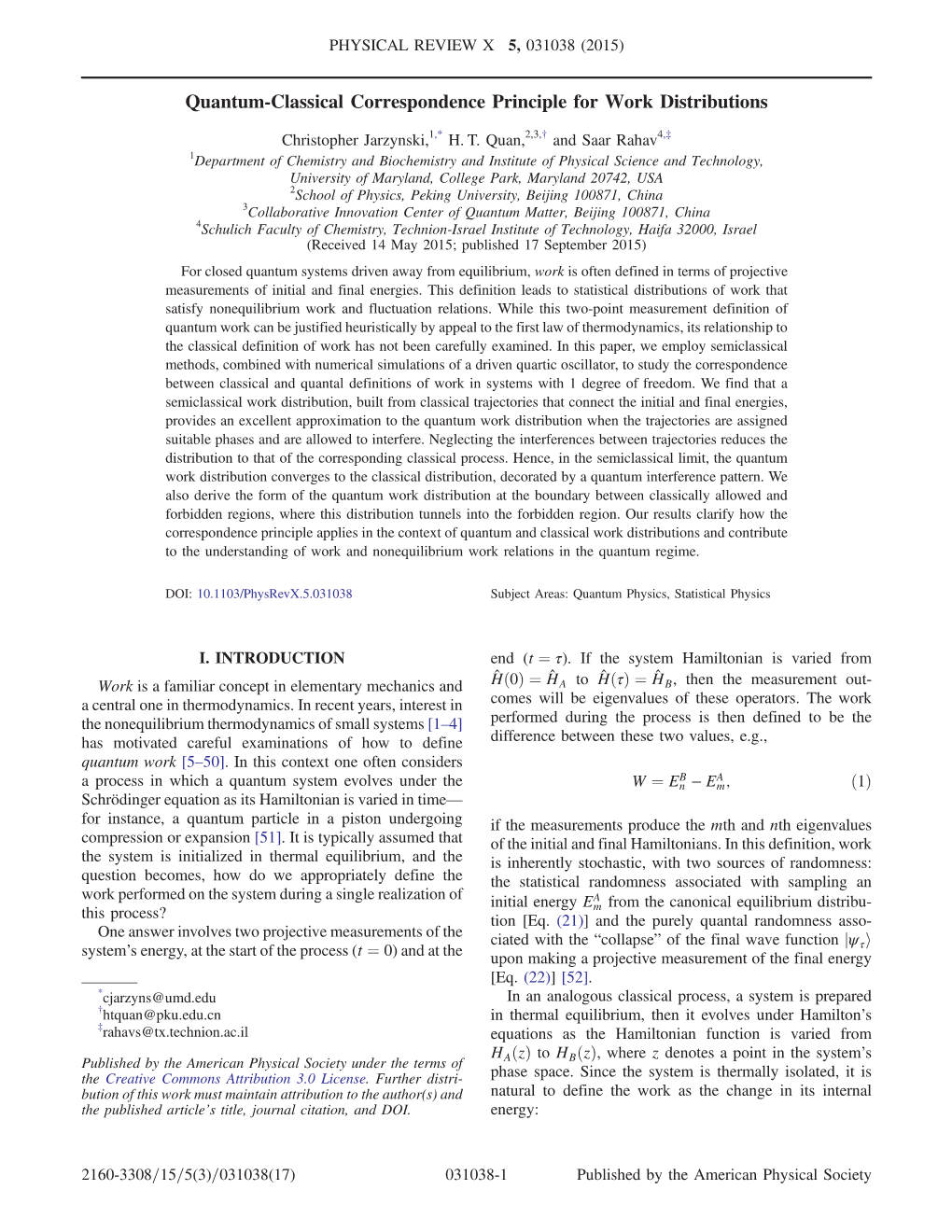 Quantum-Classical Correspondence Principle for Work Distributions