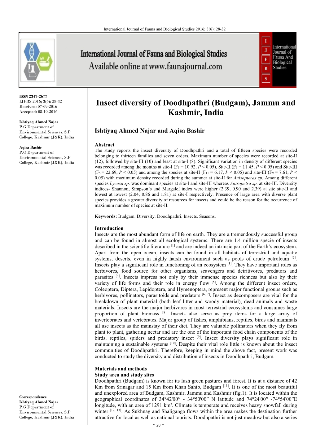 Insect Diversity of Doodhpathri