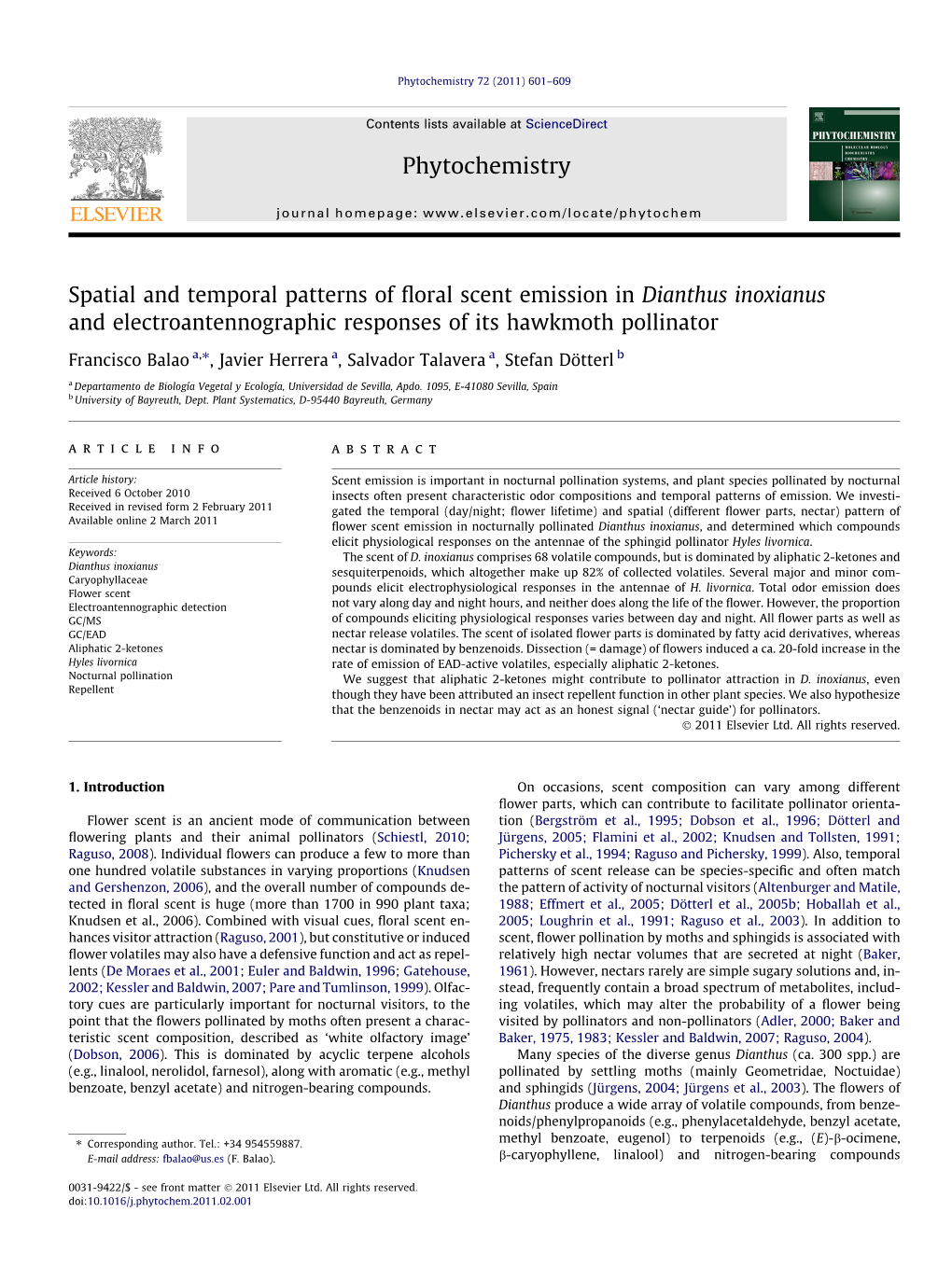 Spatial and Temporal Patterns of Floral Scent Emission in Dianthus