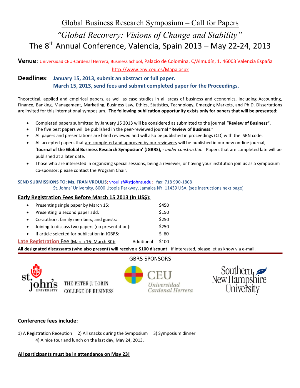 Global Business Research Symposium Call for Papers