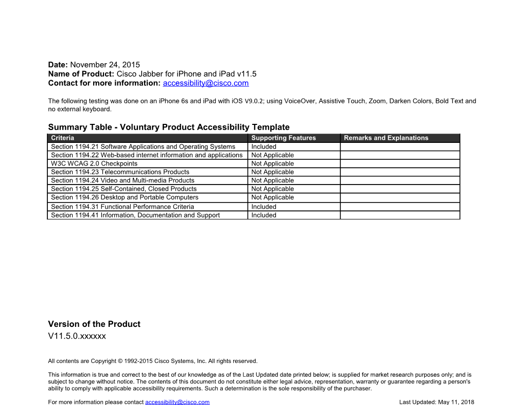 Summary Table - Voluntary Product Accessibility Template s2