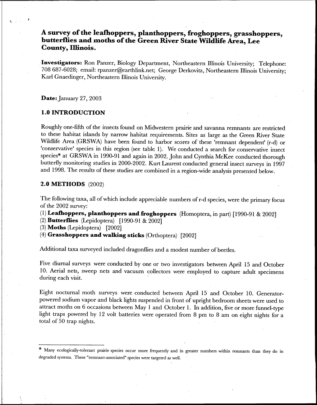 A Survey of the Leafhoppers, Planthoppers, Froghoppers, Grasshoppers, Butterflies and Moths of the Green River State Wildlife Area, Lee County, Illinois