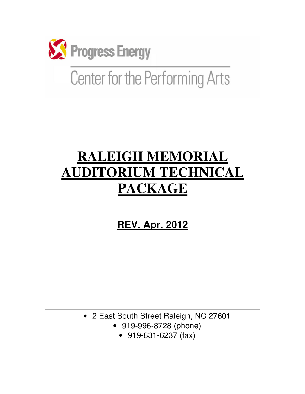 Raleigh Memorial Auditorium Technical Package