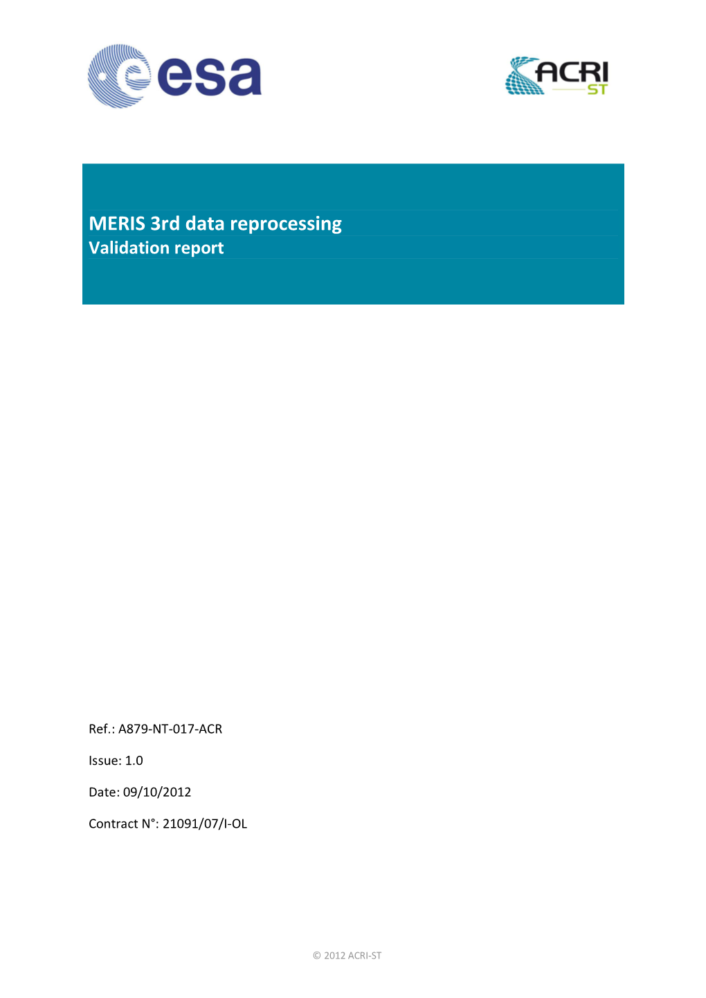 MERIS 3Rd Data Reprocessing Validation Report