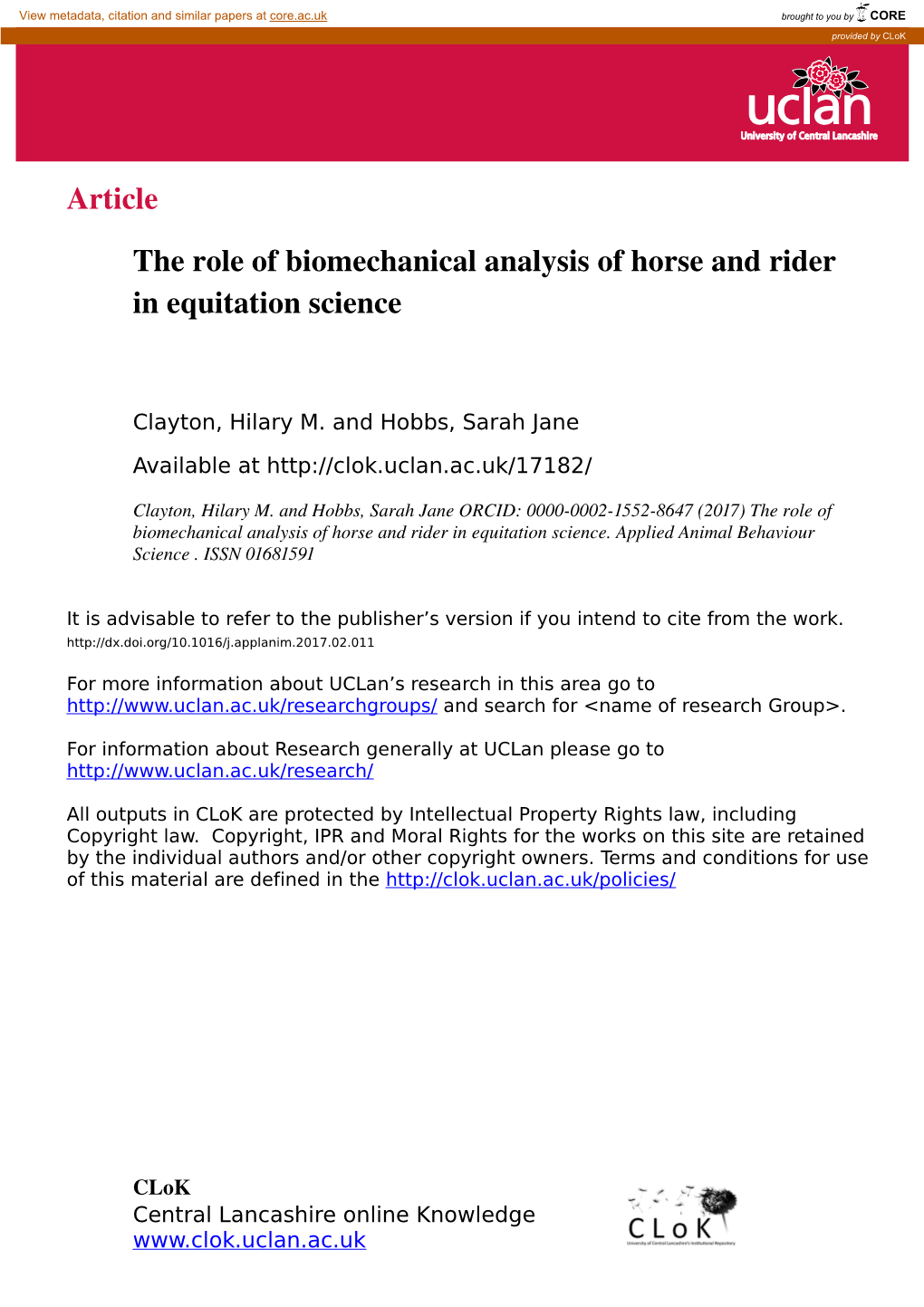 The Role of Biomechanical Analysis of Horse and Rider in Equitation Science