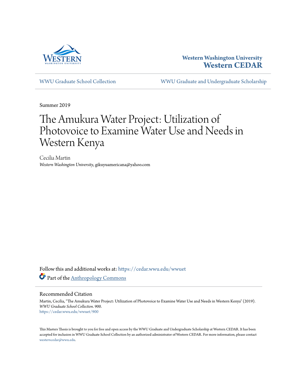 The Amukura Water Project: Utilization of Photovoice to Examine Water