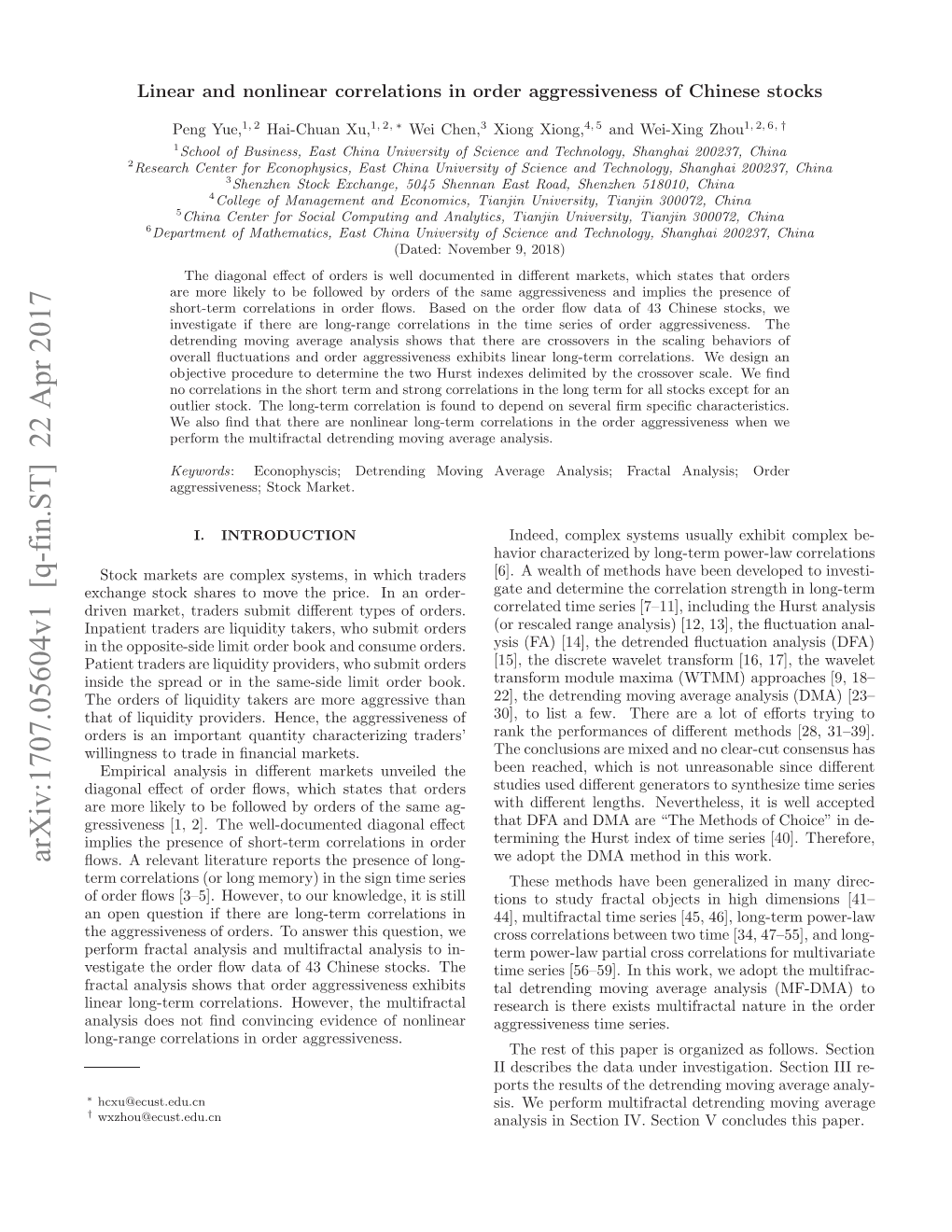 Linear and Nonlinear Correlations in Order Aggressiveness of Chinese