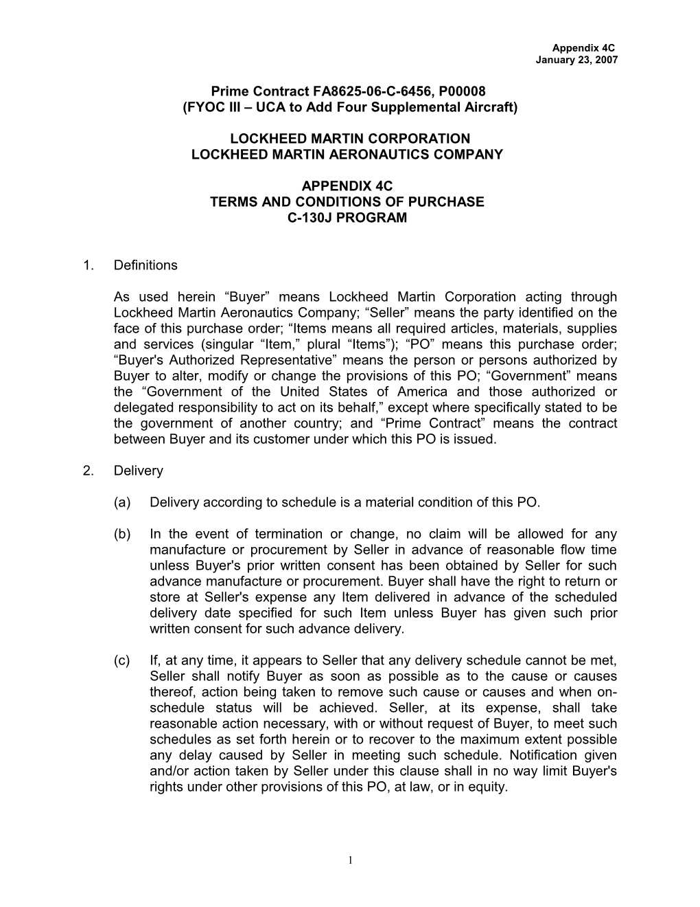 Appendix 4 - Version 6 - Terms and Conditions for C-130J Procurement - Word Document