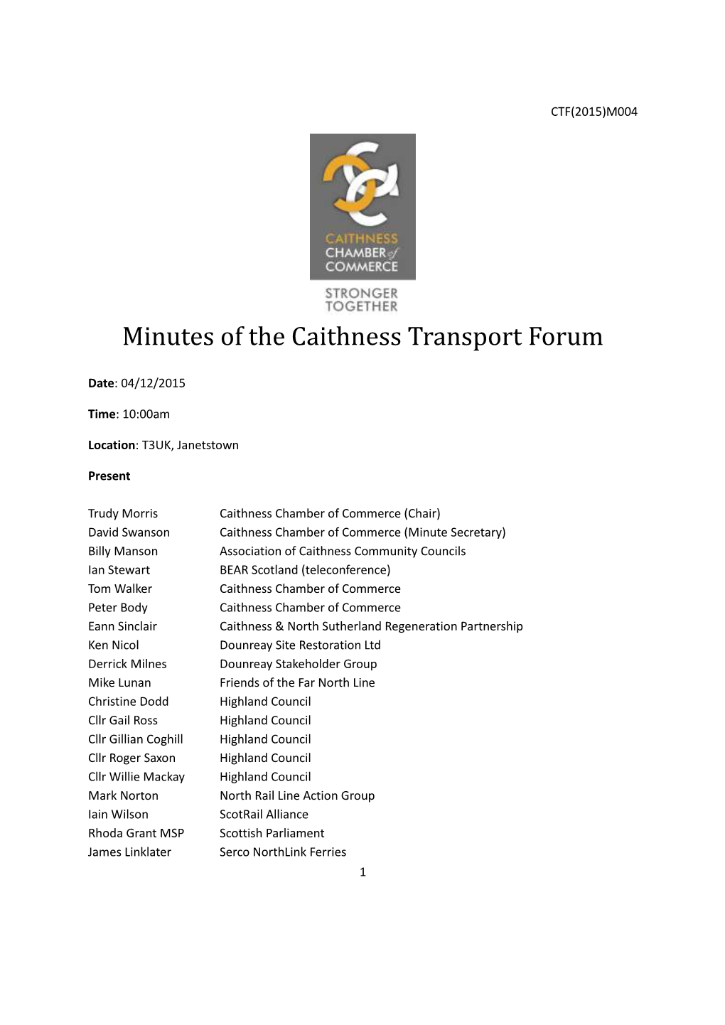 Minutes of the Caithness Transport Forum