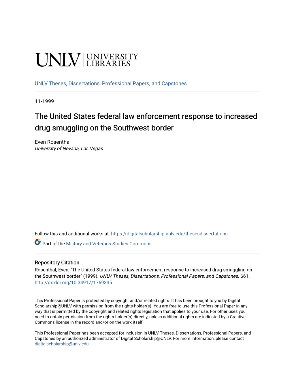 The United States Federal Law Enforcement Response to Increased Drug Smuggling on the Southwest Border