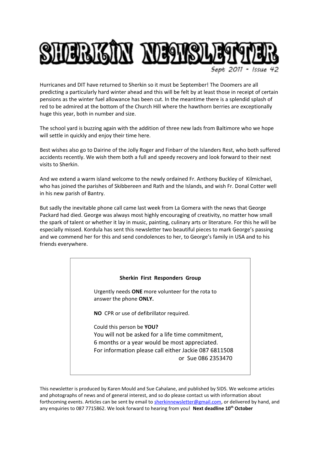 Sherkin Island Newsletter – September 2011