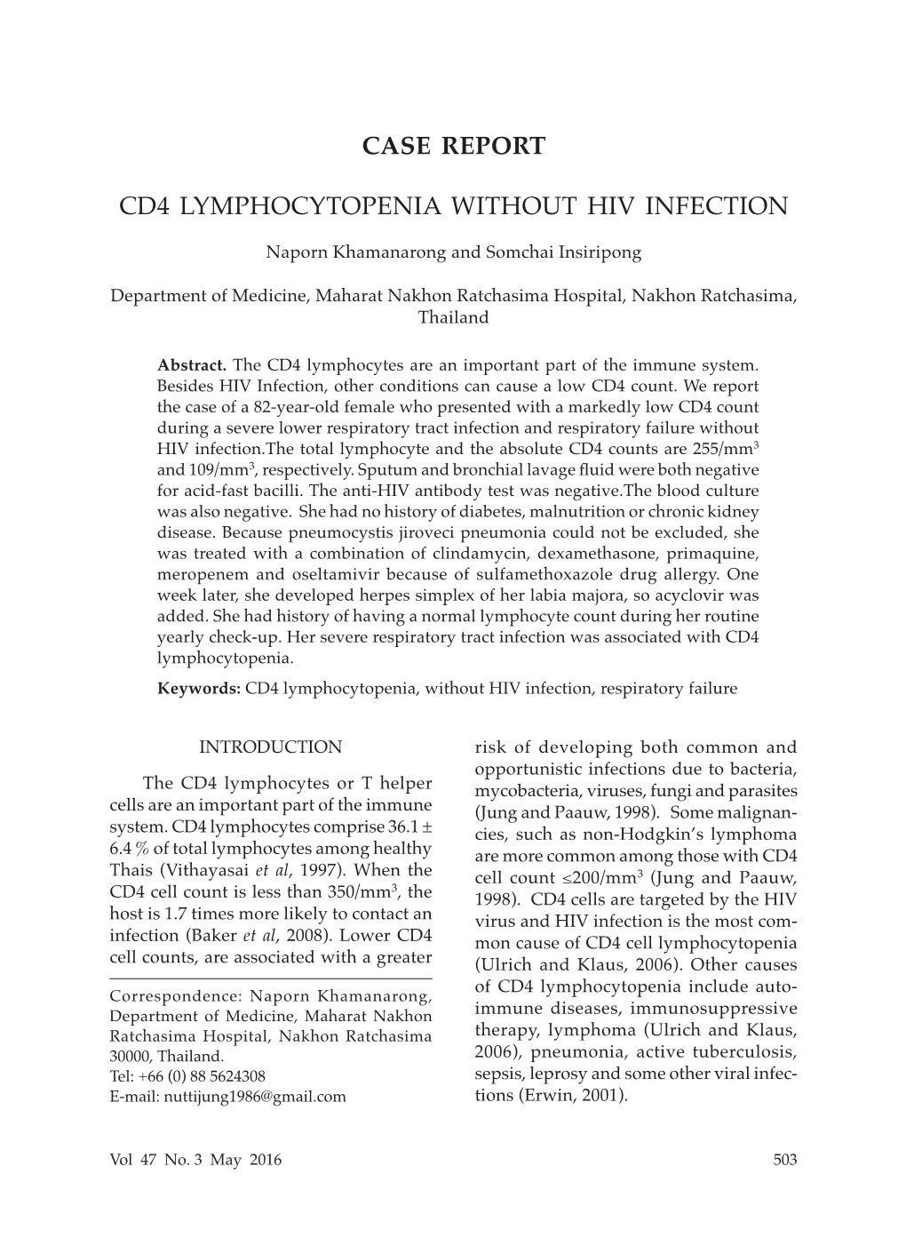 CD4 Lymphocytopenia Without HIV Infection