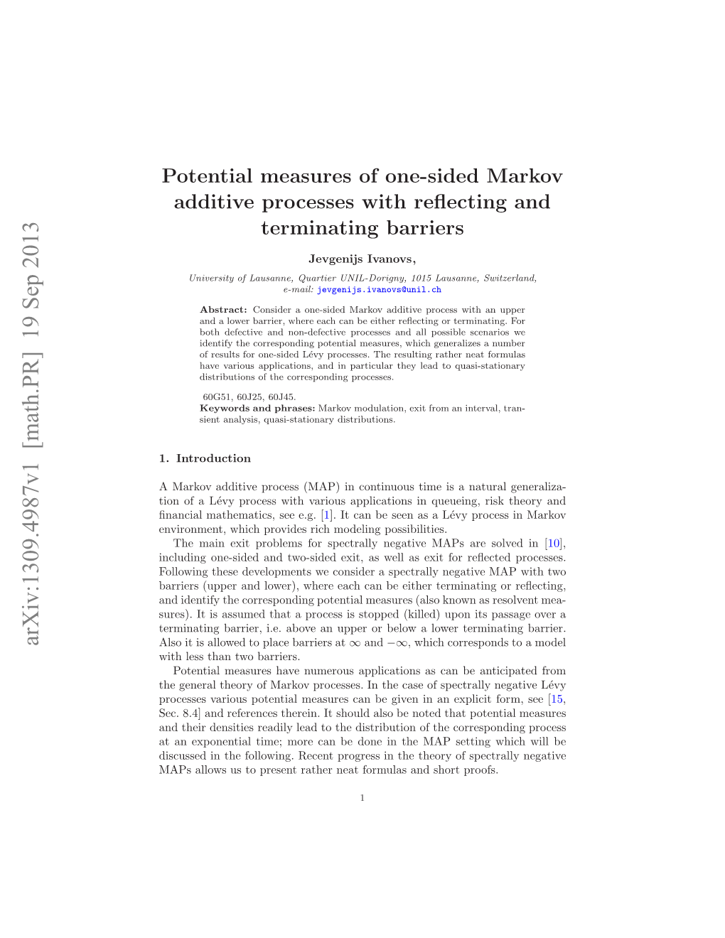 Potential Measures of One-Sided Markov Additive Processes With