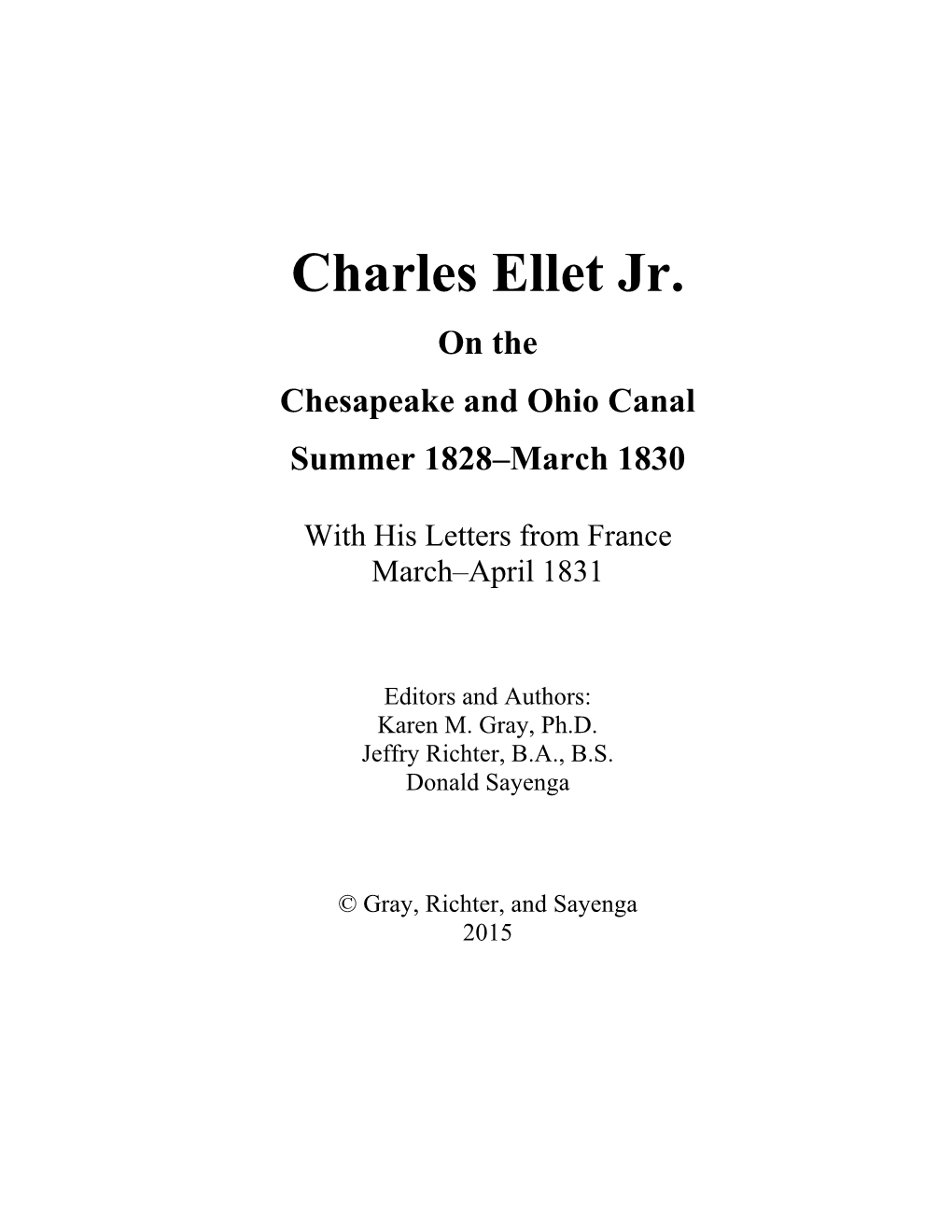 Charles Ellet Jr. on the Chesapeake and Ohio Canal Summer 1828–March 1830
