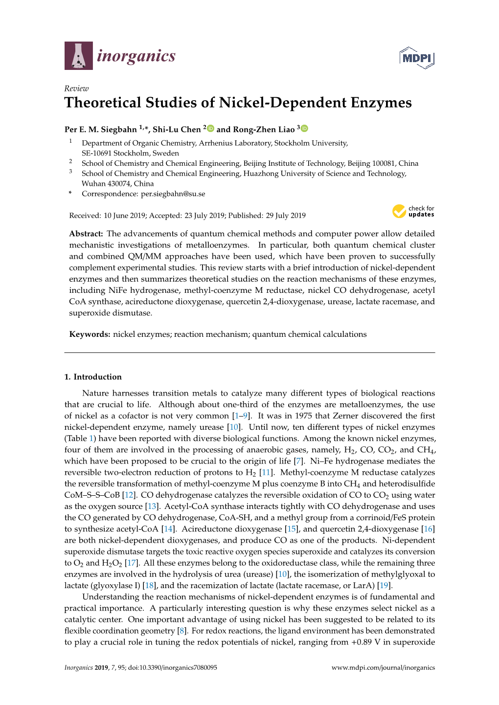 Theoretical Studies of Nickel-Dependent Enzymes
