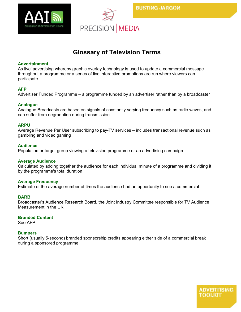 Glossary of Television Terms