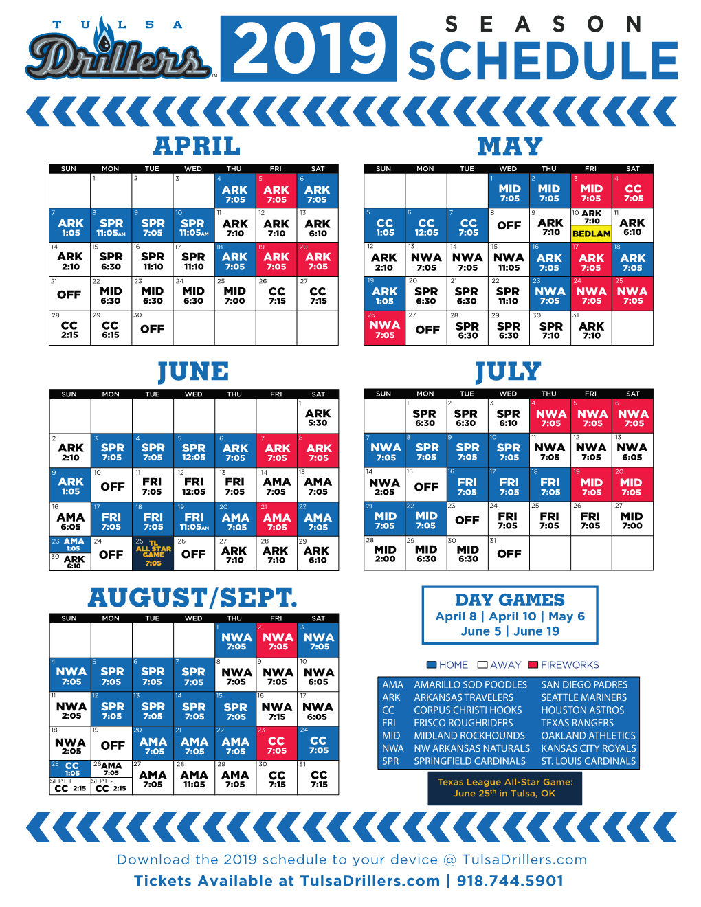 Drillers 2019 Schedule