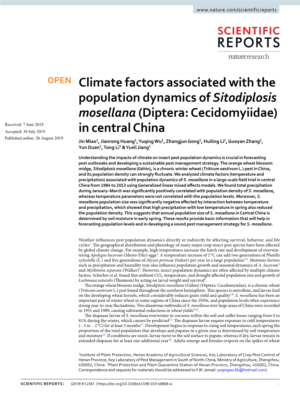 Climate Factors Associated with the Population Dynamics Of