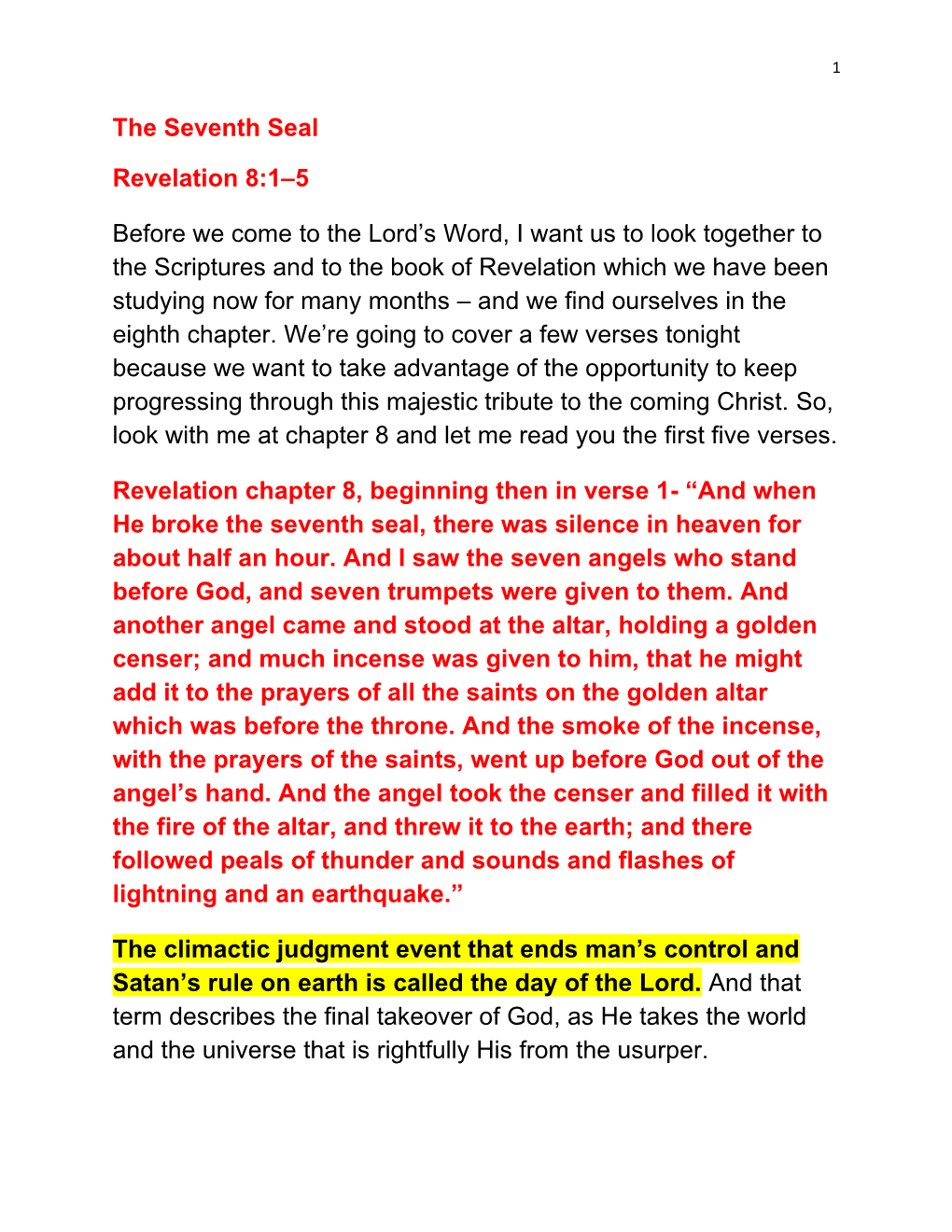 The Seventh Seal Revelation 8:1–5 Before We Come to the Lord's