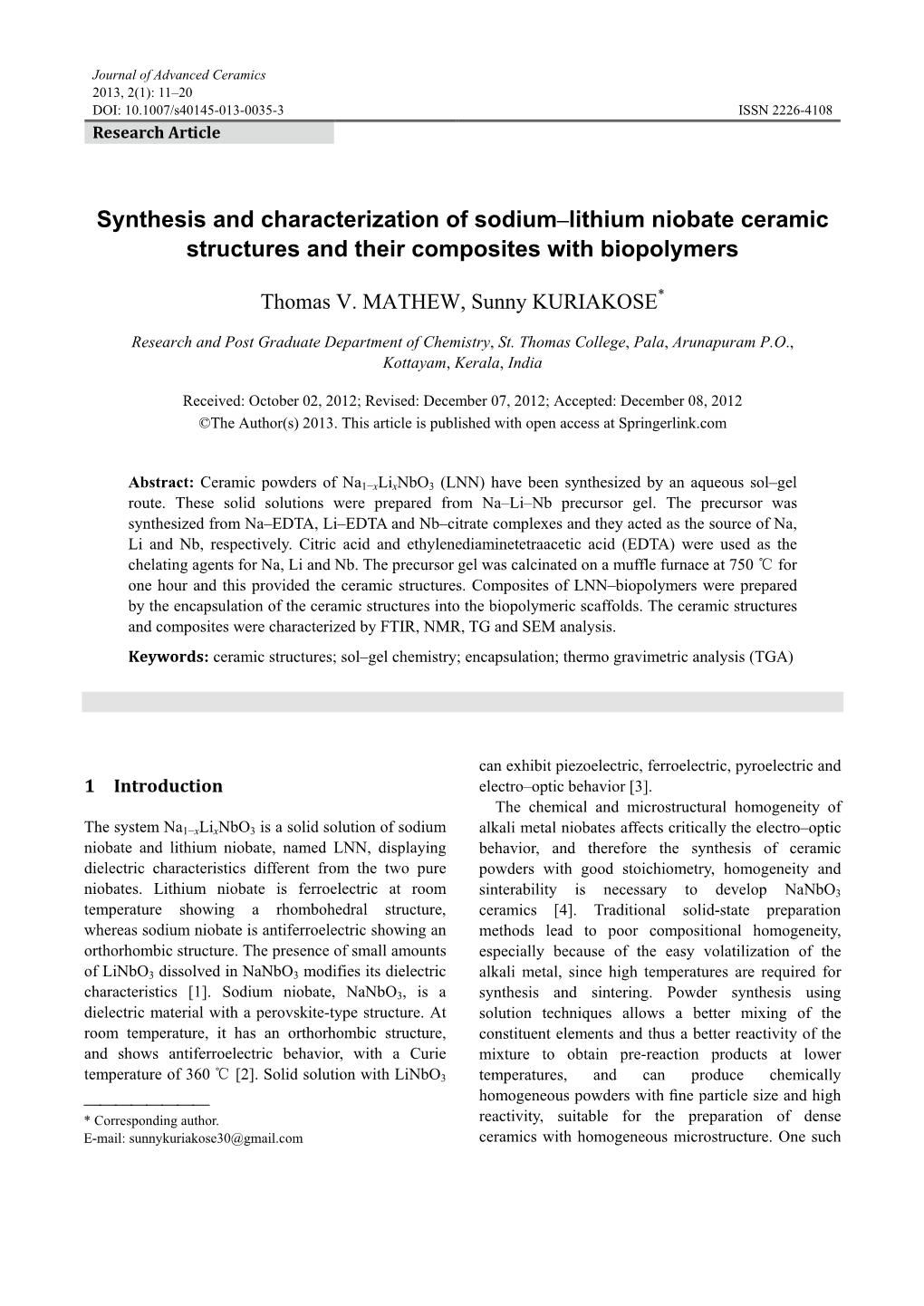 Synthesis and Characterization of Sodium-Lithium Niobate Ceramic